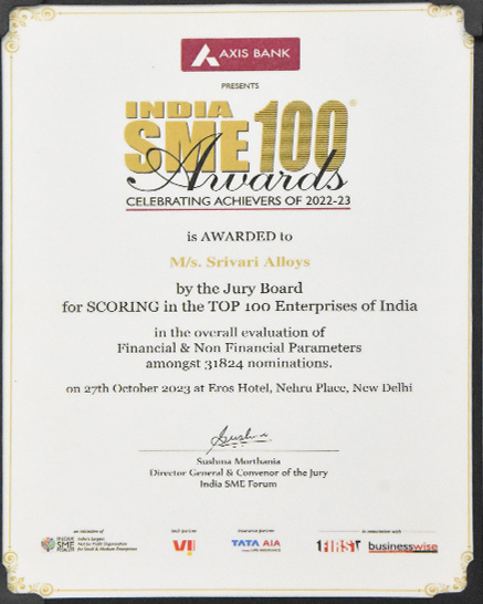 TOP 100 Enterprises ALL OVER INDIA AWARD 2022-2023 - New Delhi From AXIS Bank - 2023 (India SME 100 Awards-2022-23)